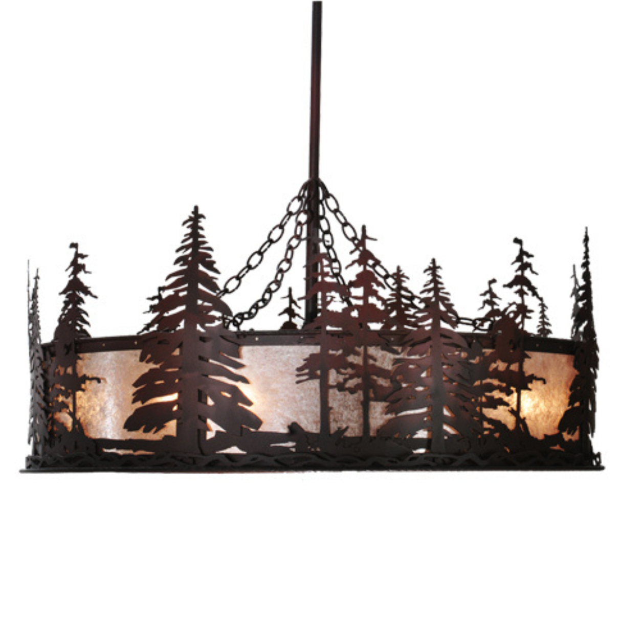 Tall Pines Chandel-Air side view with glowing Silver Mica shade