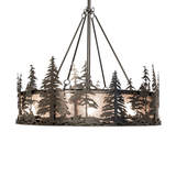 Side angle highlighting glowing silver mica and layered pine cutouts.