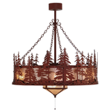 Straight side view of illuminated Tall Pines Chandel-Air with fan light.