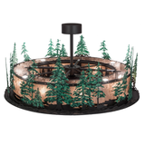 Top angle lit view showing circular frame and forest-themed design.