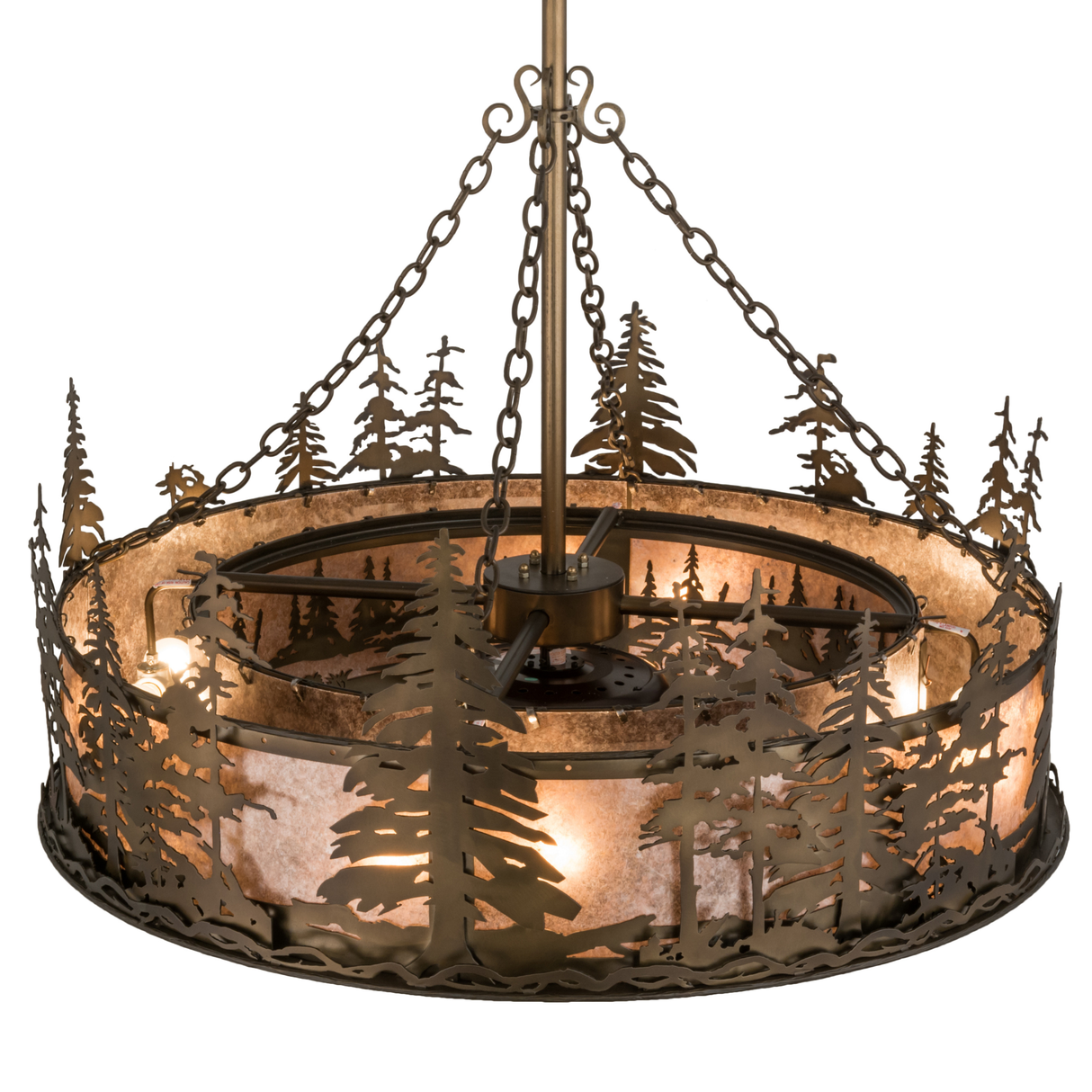 Top angled view revealing LED illumination and hanging chain details.