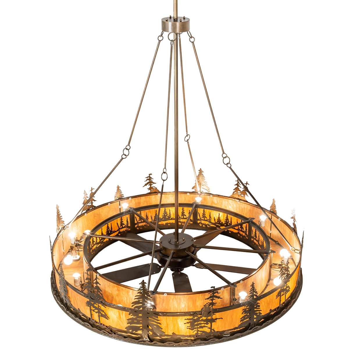 Top angle lit view showing fan blades and inner light arrangement.
