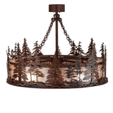 Top angle lit view showing circular forest motif and canopy structure.
