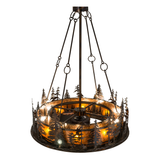 Top angled lit view showing warm illumination and bronze structure.