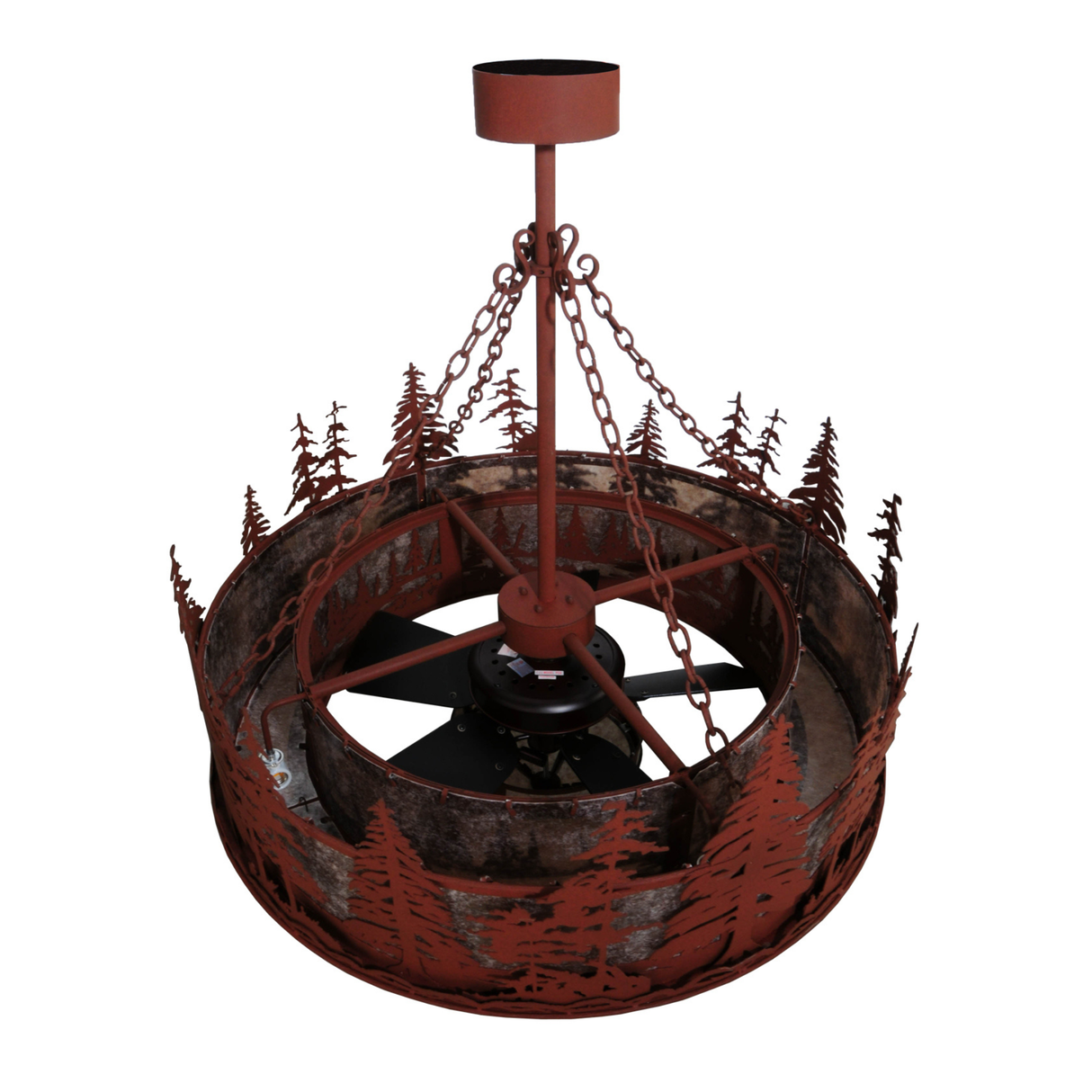 Top angled view of Tall Pines Chandel-Air showing Red Rust metal frame.