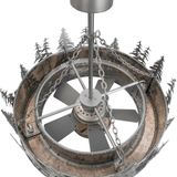 Top unlit view showing fan blades and inner metal framework.
