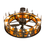 Overhead view displaying integrated fan and circular lighting arrangement.