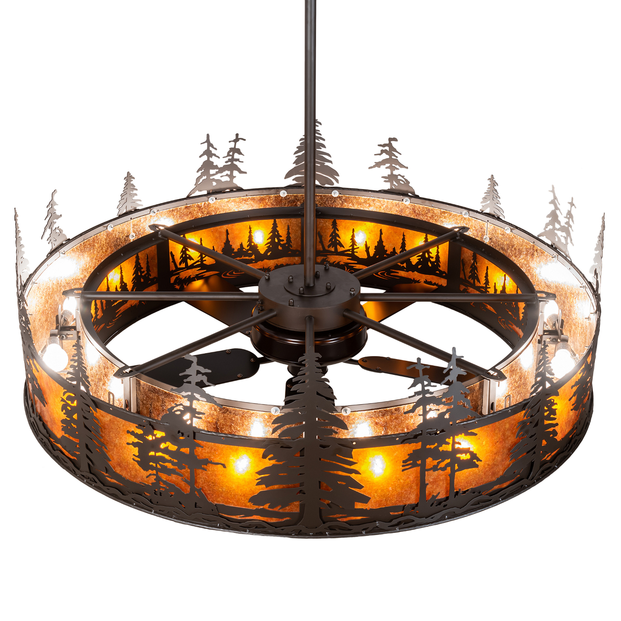 Top view showing structural fan arms and light distribution.