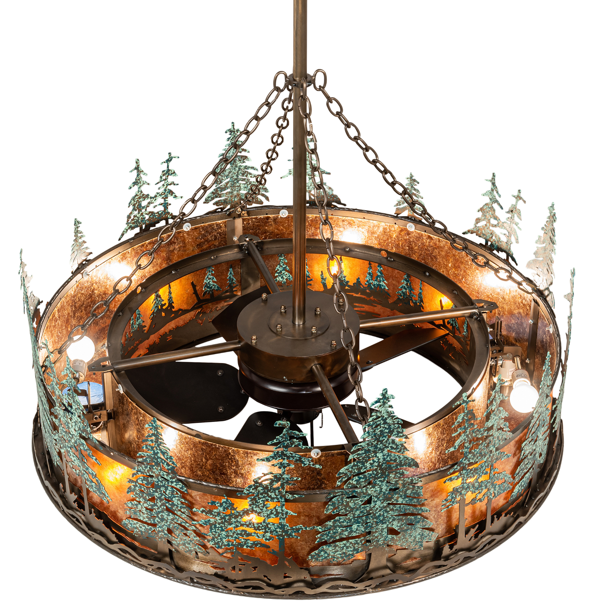 Overhead view of Tall Pines Chandel-Air showing fan and light arrangement.