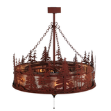 Overhead view of illuminated Tall Pines Chandel-Air with layered lighting design.