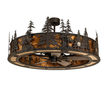 Angled unlit view showcasing handcrafted pine tree silhouettes and bronze frame.