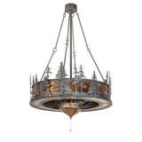 Angled unlit view showcasing pine tree silhouette design and craftsmanship.
