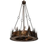 Unlit angled view showing pine tree cutout design and frame detail.