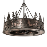 Unlit view showing pine tree metal silhouettes and bronze finish.