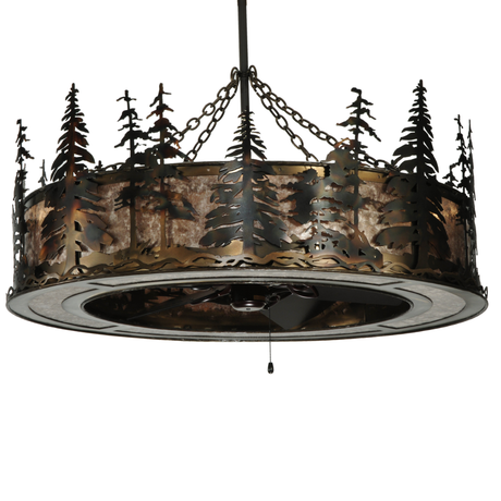 Detail view of uplights reflecting through mica and pine accents.