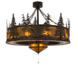 Tall Pines Chandel-Air illuminated with amber mica and forest cutouts.