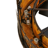 Closeup showing lamp sockets and wiring inside amber diffuser shade.