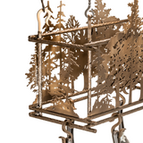 Detailed view of top frame and hooks on Tall Pines chandelier.