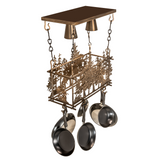 Overhead angled view of Tall Pines pot rack chandelier.