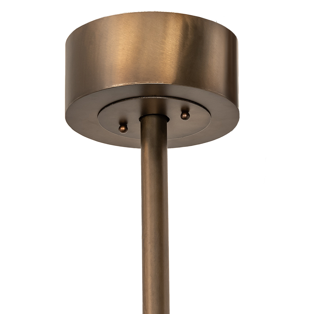Close-up of ceiling canopy and downrod in matching bronze finish.
