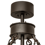 Ceiling canopy closeup with hanging rods and bronze finish of the Tall Pines Chandel-Air.