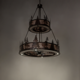 Dark ambient shot of Tall Pines two-tier chandelier fan.