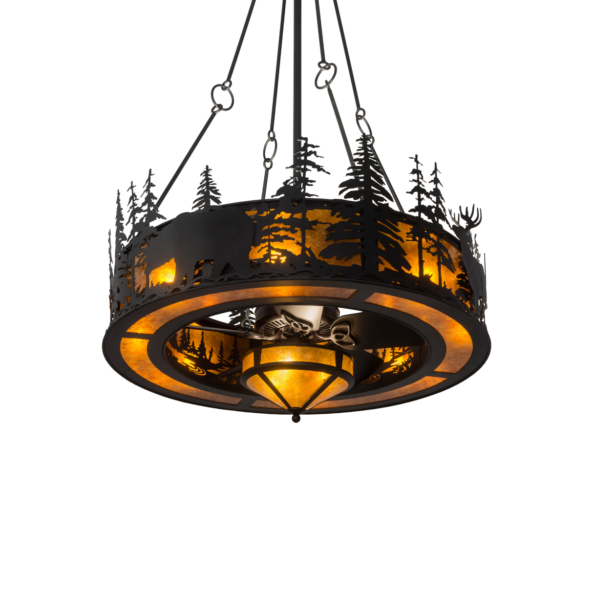 Front lit view of Tall Pines Wildlife Chandel-Air with glowing amber mica.
