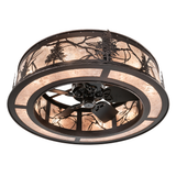 Bottom angle lit view showcasing fan blades and softly glowing mica diffuser.