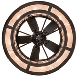 Bottom lit view showing fan integration within circular lighting frame.