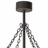 Close-up of canopy and hanging chain supports in dark bronze finish.