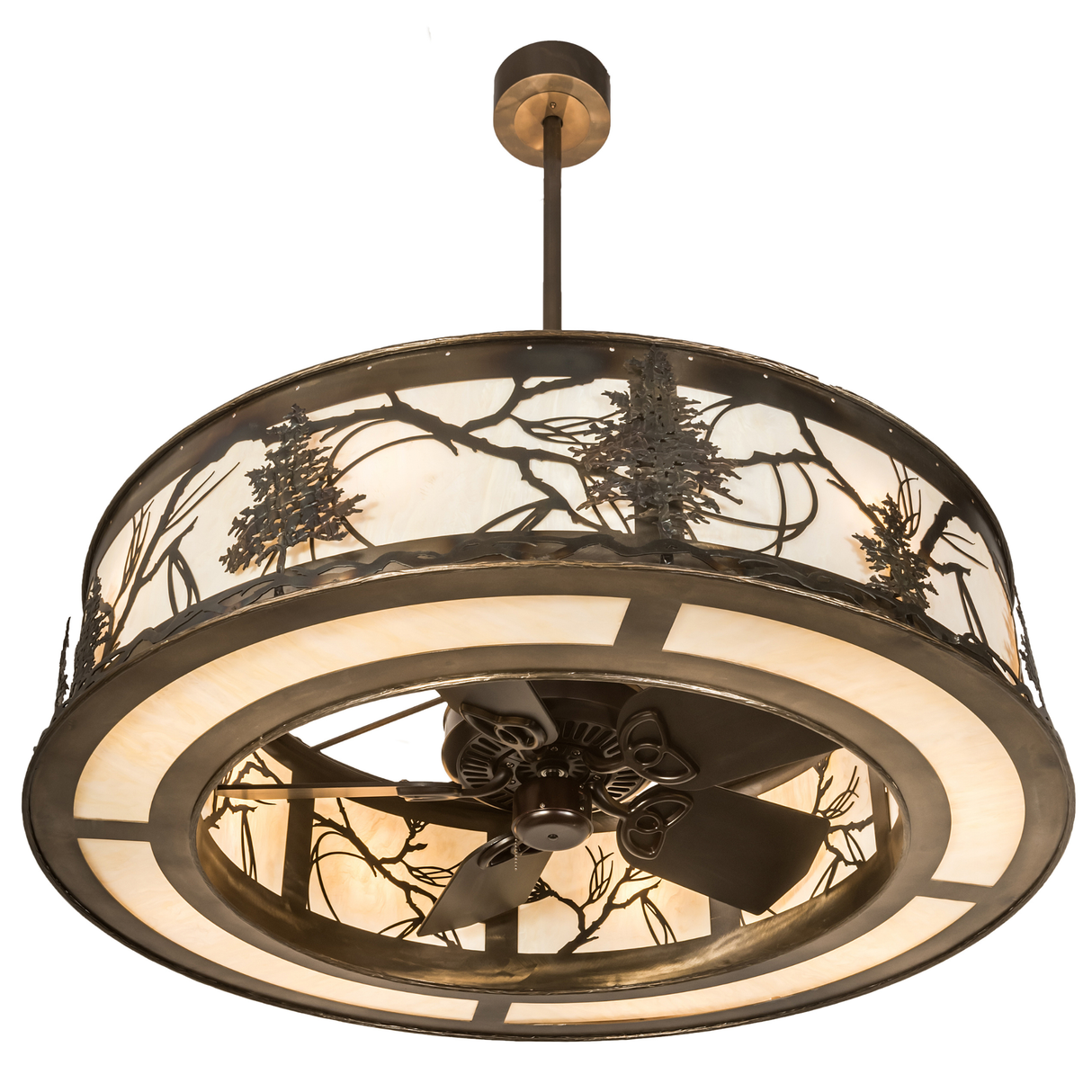 Bottom angled view of lit Tamarack Chandel-Air with built-in fan.