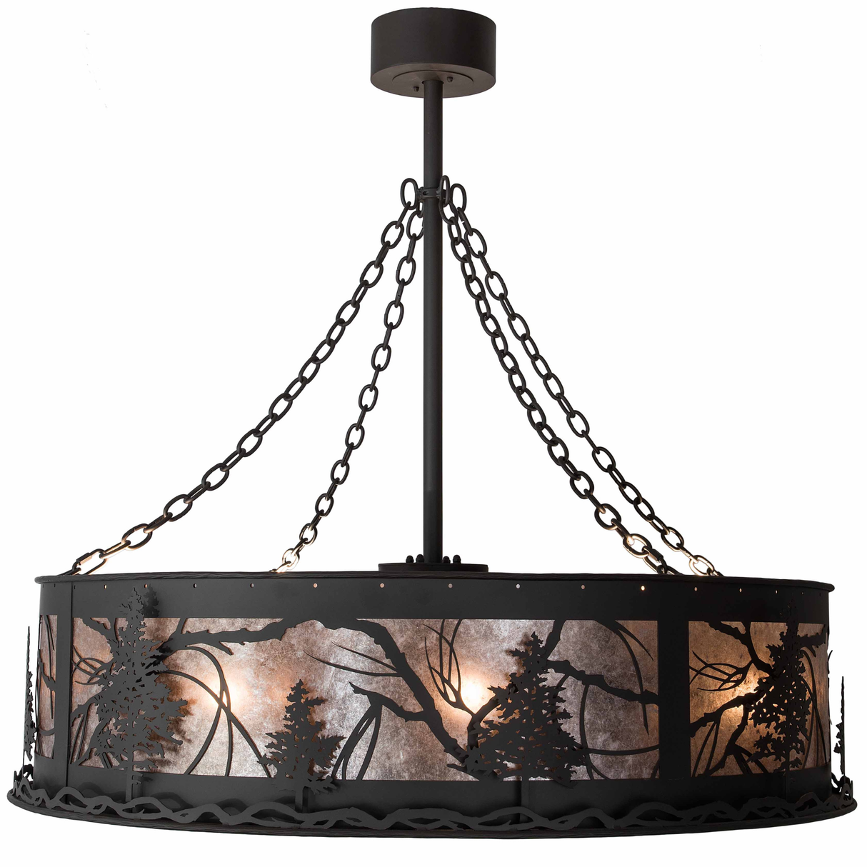 Side lit view emphasizing mica glow through detailed Tamarack tree pattern.