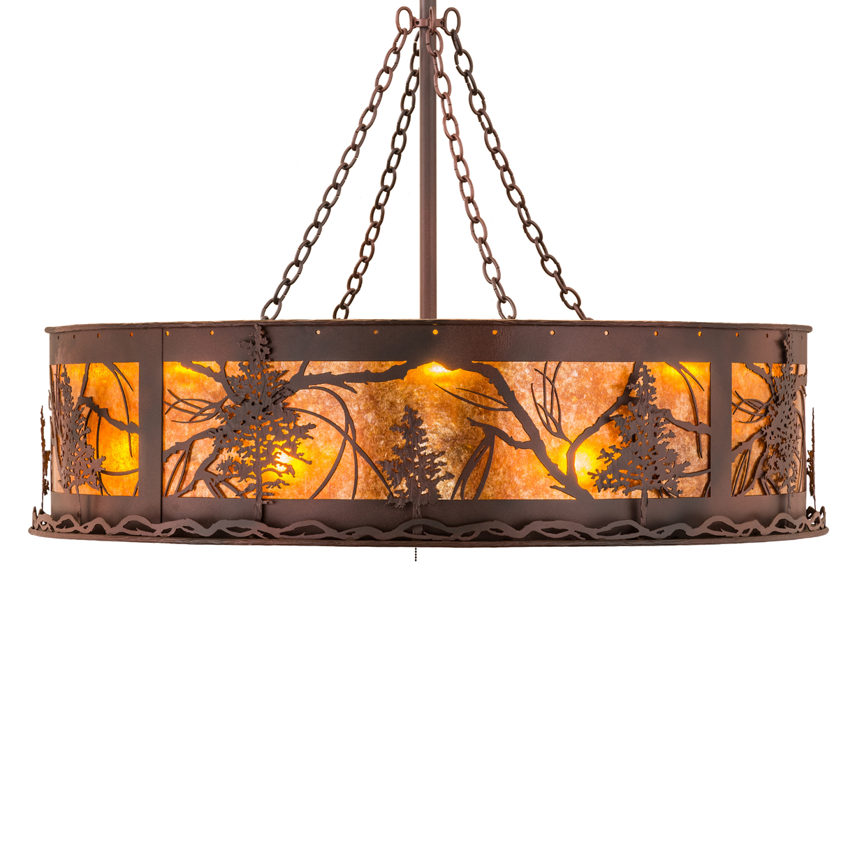 Side view of illuminated Tamarack Chandel-Air with detailed metalwork.