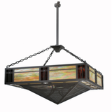 Slight angled side view highlighting handcrafted glass and bronze frame.