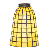 Detailed view of honeydew green geometric grid pattern on the Terra Verde shade.
