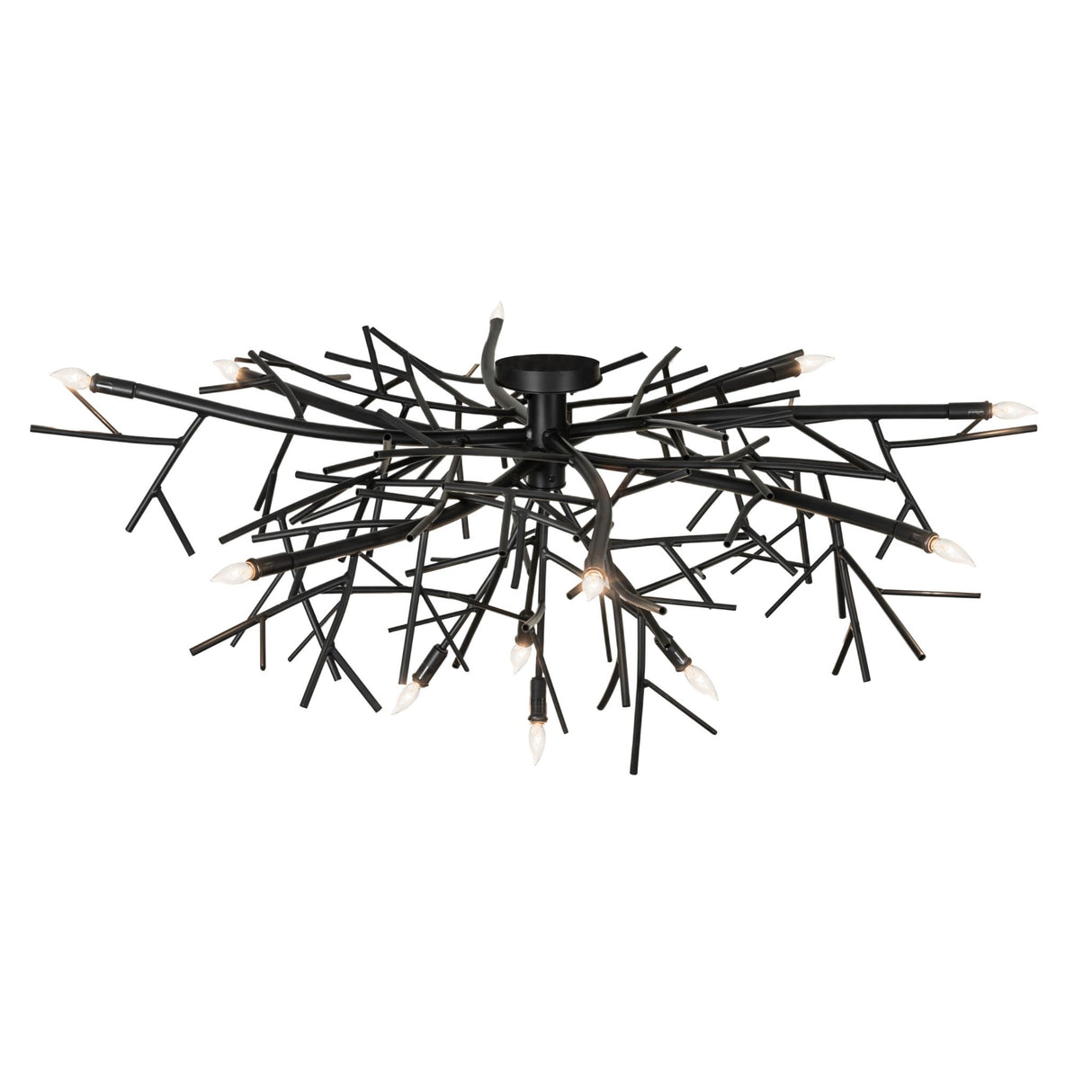 Top angle view of chandelier showing branch arrangement and ceiling-mounted structure.