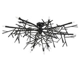 Unlit view of chandelier showcasing metal framework in blackwash finish.