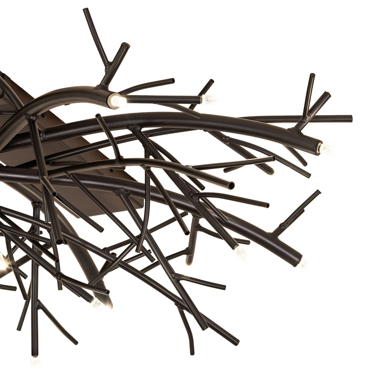 Closeup of metal branches and integrated miniature light sources.