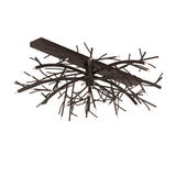 Unlit view of chandelier showcasing sculptural branch-like metal framework in blackwash finish.