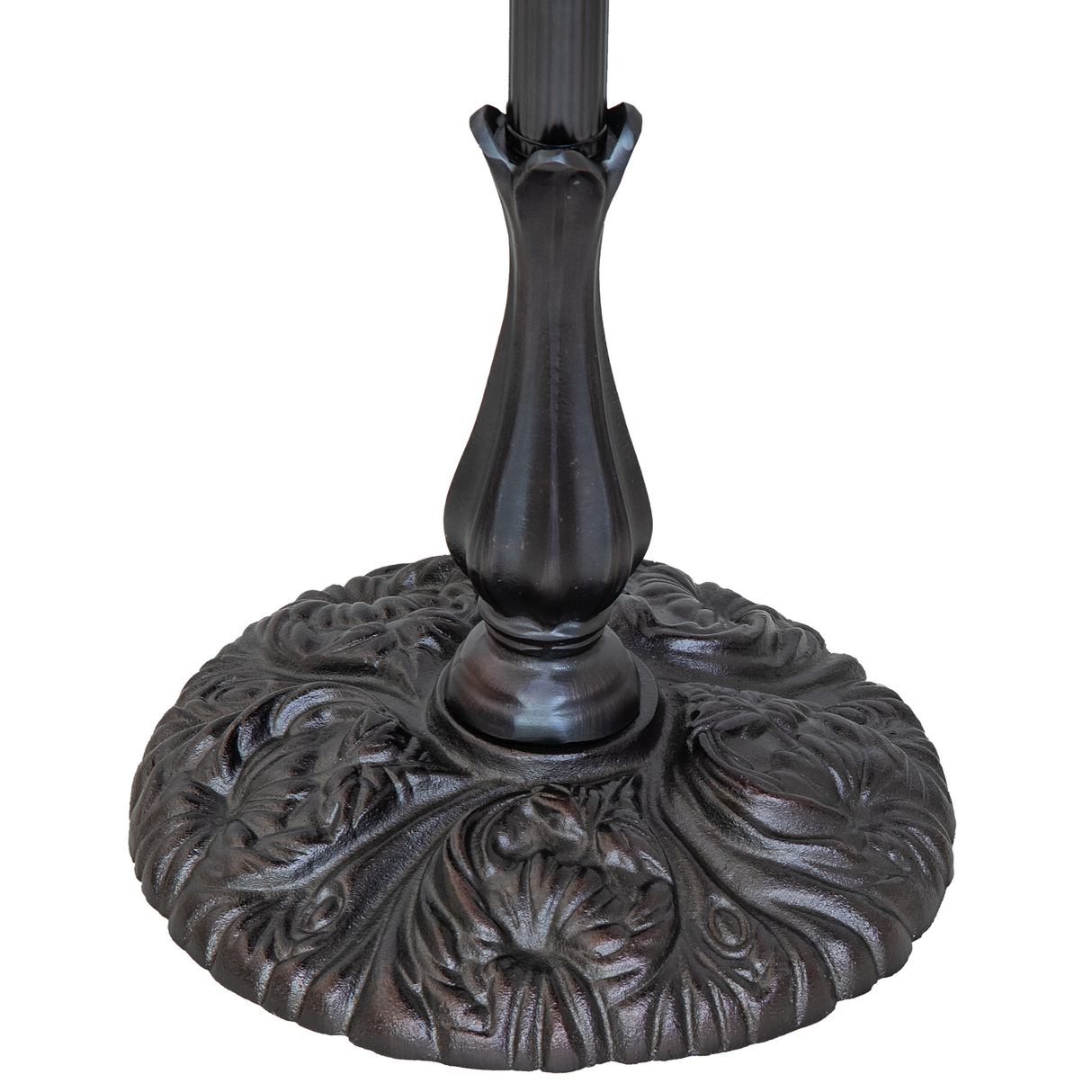 Detailed view of decorative mahogany bronze lamp base.