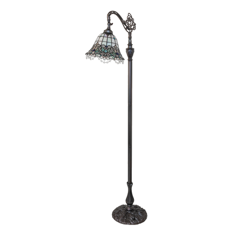 Angelica bridge arm floor lamp with stained glass shade unlit.