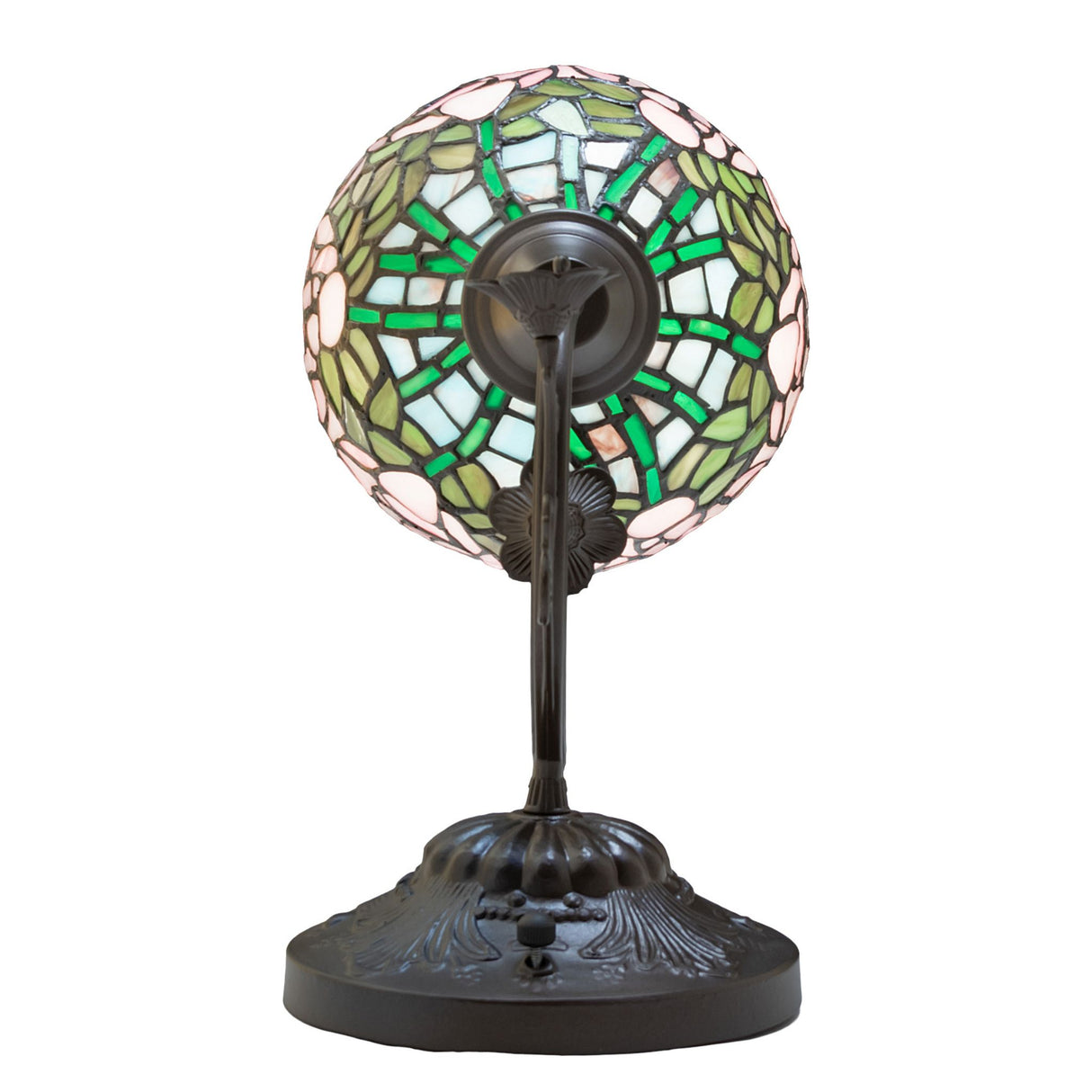 Back view of Tiffany Cabbage Rose Wall Sconce with decorative base.