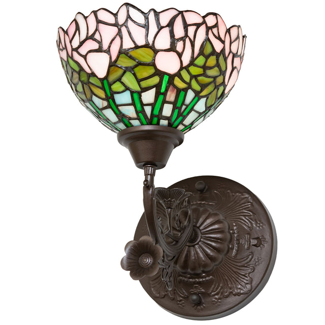 Front view of Tiffany Cabbage Rose Wall Sconce with floral details.