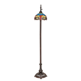 Tiffany dragonfly floor lamp front view lit.