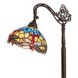 Tiffany dragonfly lamp shade angle lit view.