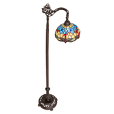 Tiffany dragonfly floor lamp top angle lit view.