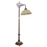 Side view showing Tiffany Fishscale shade and ornate arm design.