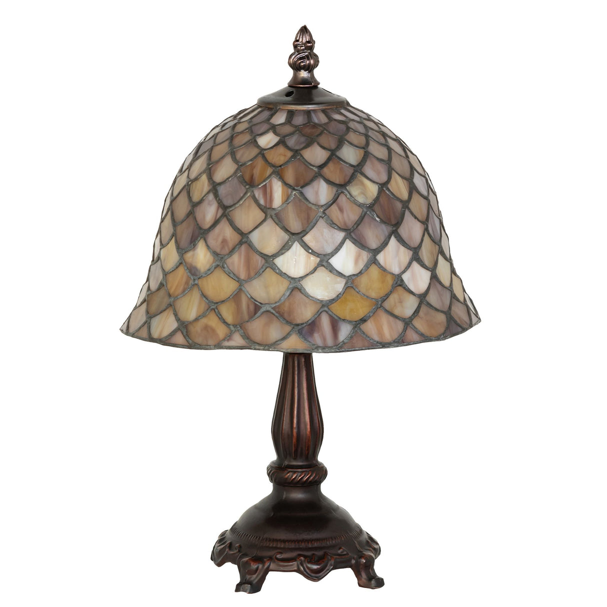 unlit view of tiffany fishscale mini lamp showcasing detailed craftsmanship and timeless design.