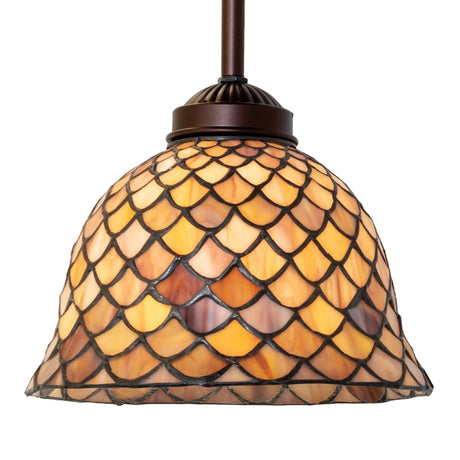 Tiffany-style mini pendant with fishscale pattern in amber tones.