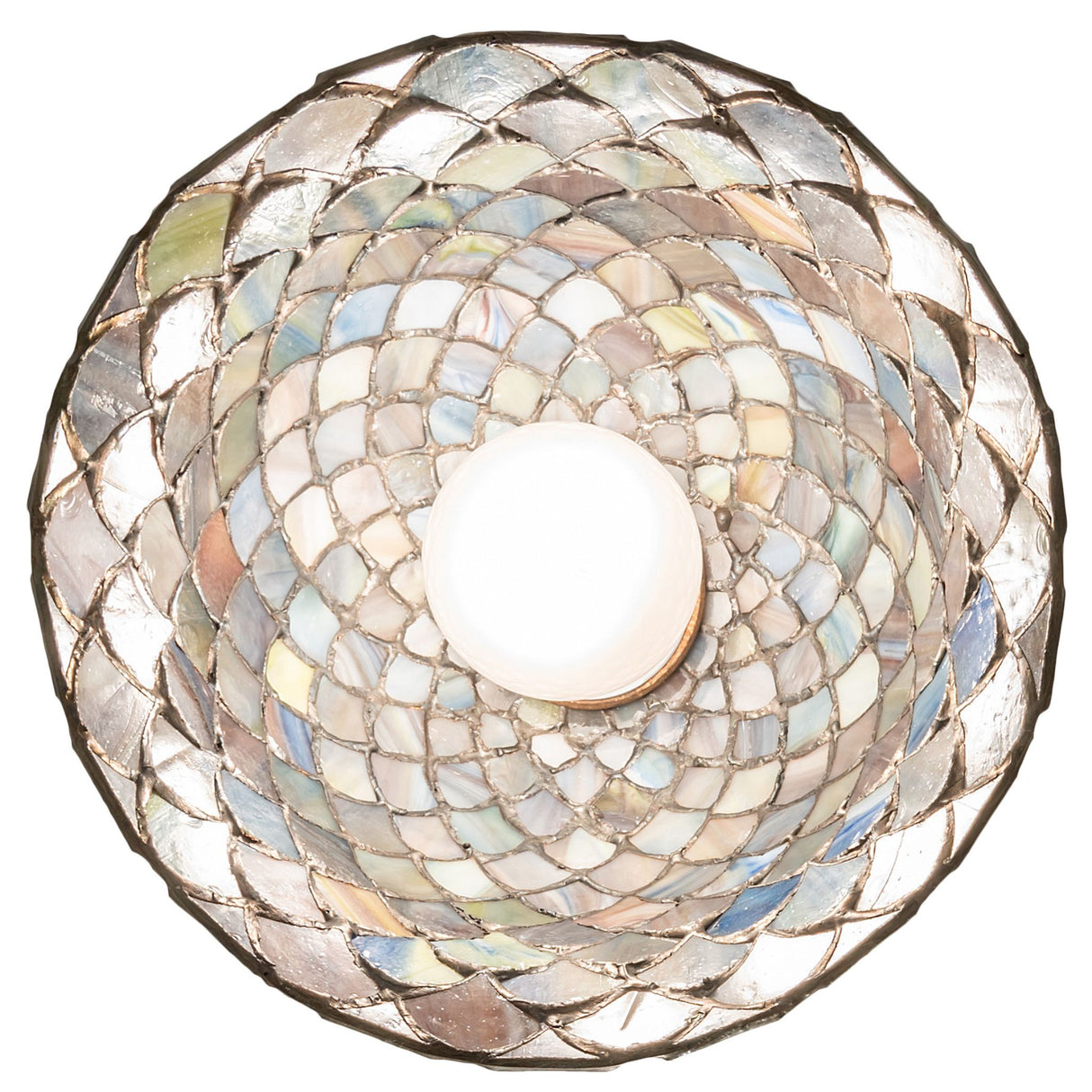 Bottom view of the Tiffany Fishscale pendant revealing glass scale pattern.